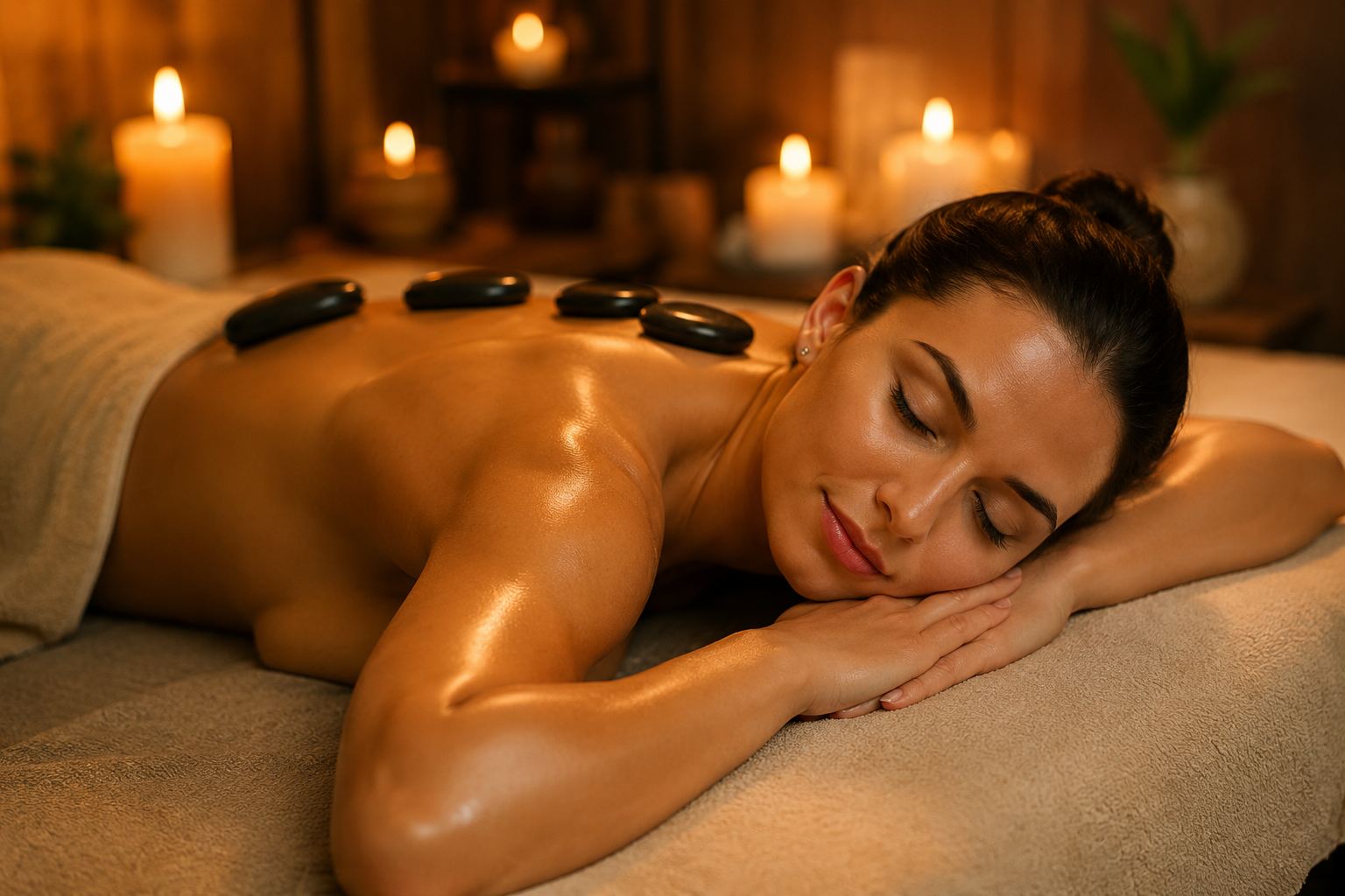 Massagem relaxante com pedras quentes